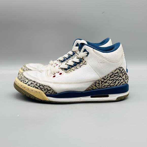 Nike Shoes Youth 4.5 White Blue Leather Air Jordan 3 Retro Basketball Sneakers - Picture 4 of 11